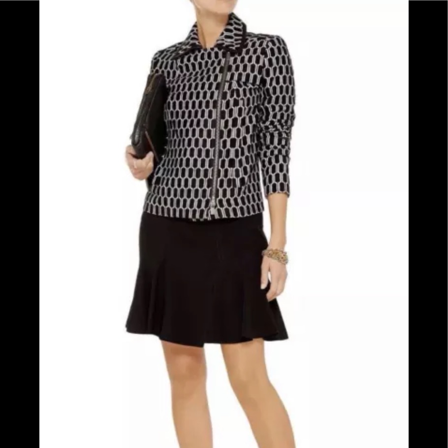 Dvf Diane Von Furstenburg Honeycomb Biker Jacket With Leather Trim Size 8